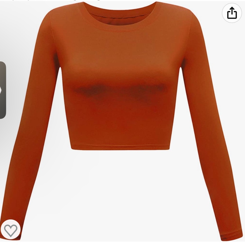 Women's Slim Fitted Basic Round Neck Long Sleeve Solid Crop Top in dark orange